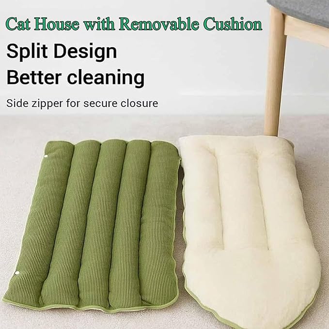 Expectation Cat Bed, Removable and Washable Winter Closed-Off Cat Bed, Soft Fluffy Warm Autumn/Winter Cats House, Washable Non-Slip Pet Sleeping Bag for Indoor Cats Small Dogs (H,Large)