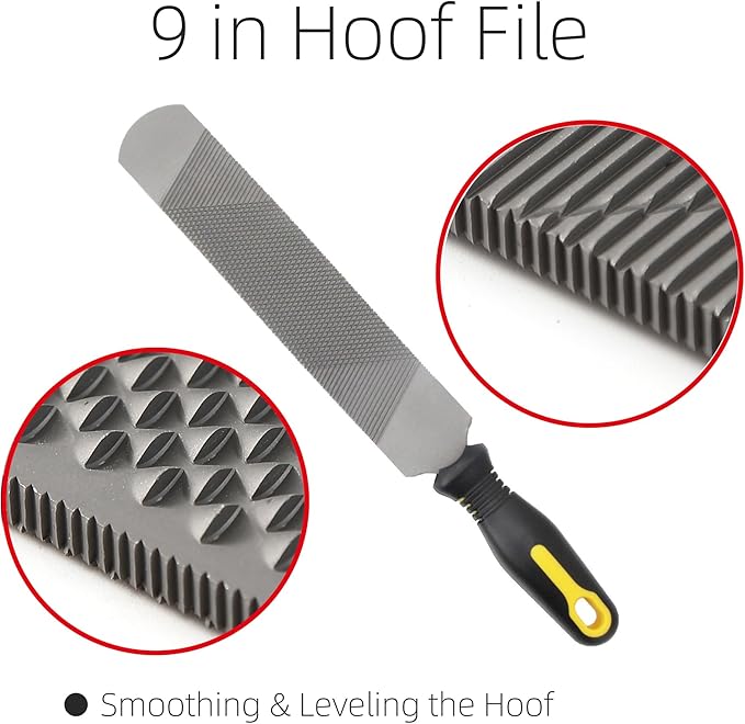 9PCS Farrier Tools Kit for Horses – Hoof Trimming Set with Hoof Stand, Hoof Nipper, Hoof Pick, Hoof Knife, Rasp File, Clinch Cutter, Horseshoe Pliers & Sharpener for Farriers Horse Owners