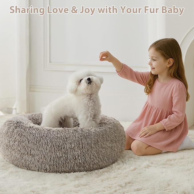 WNPETHOME Calming Dog Beds for Large Dogs, Anti-Anxiety Donut Large pet Bed, Fluffy Faux Fur Plush Dog Bed，Warming Cozy Soft Round Lagre Pet Beds for Jumbo Dogs, Cat Cuddler Cushion Pad