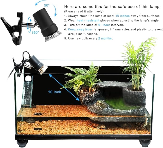 DOMICA Turtle Heat Lamp + 2 Heating Bulbs (50W,35W), Reptile UVA UVB Basking Spot Lamp, Warming Light with Clamp for Tortoise, Lizard, Snake, Leopard Gecko, Beared Dragon, Brooder Box