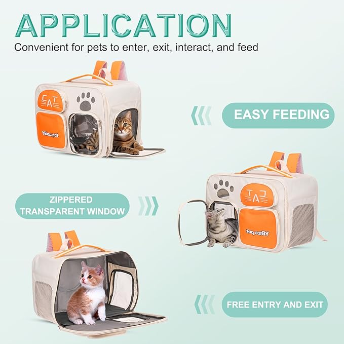 Cat Backpack Carrier, Breathable Dog Carrier Pet Supplies for Cats or Small Dogs Puppies, Intended for Hiking/Camping/Traveling (Blue, 16"x10"x12")