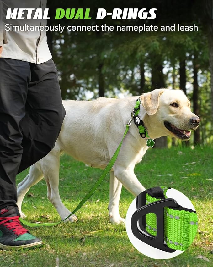 Joytale Airtag Dog Collar, Reflective Pet Collar with Waterproof AirTag Holder, Dual D-Rings, Soft Padded Adjustable for Medium Dogs, Green, M