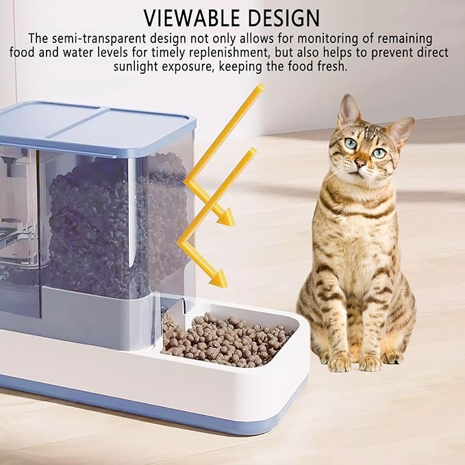 kathson Gravity Cat Food and Water Dispenser Automatic Dog Feeder Waterer 2 in 1 Auto Pet Food and Water Bowl Set Self Feeding for Puppy Kitten，Blue