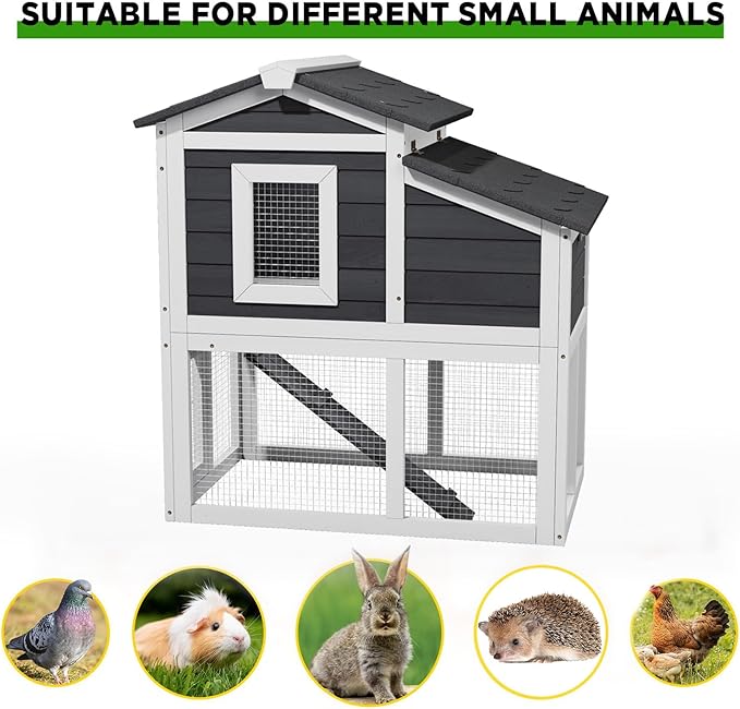 Chicken Coop Bunny Cage Outdoor with Waterproof Roof, Wooden Rabbit Hutch Poultry Cage with Nesting Box, Indoor Hen House Chicken Cage with Ramp for Garden Backyard