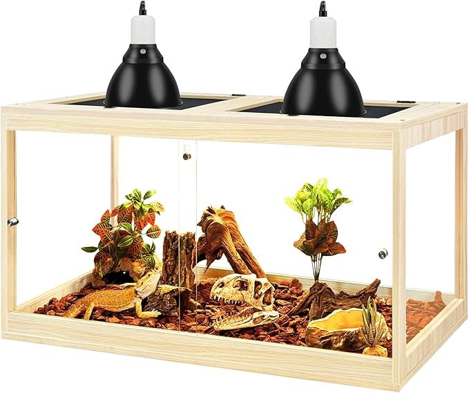 Prolee Tempered Glass Bearded Dragon Tank,Reptile Encloure and Snake Tank with Metal Mesh Roof Door,Locking Design Reptile Tank for Lizard,Gecko,Chameleon (Oak, 28 Gallon (24x16x16 Inch))