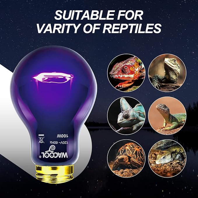 WACOOL 4Pack Reptile Night Heat Lamp, 100W Night Heat Lamp for Reptiles & Amphibians,Simulate Nature Moonlight Purple Night Light for Bearded Dragon Lizard Snake Crab…