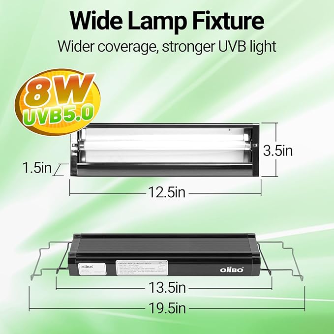 Oiibo T5 HO Reptile Light Fixture UVB Lighting Combo Kit, Reptiles Terrarium Lamp Hood Light Fixture Include UVB 5.0 Rainforest Reptile Light for Chameleon Arboreal Geckos Lizard (8W)