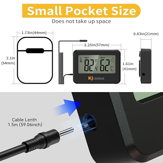 4PCS Mini Digital Hygrometer and Thermometer Reptile Thermometer with Extend Probe (Only Temperature) Indoor Temp and Humidity Meter with Magnet