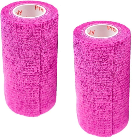Vet Wrap Tape (Fuchsia) (2 Pack) (3 Inch x 15 feet) Self Adhesive Adherent Adhering Cohesive Flex Self Stick Bandage Grip Roll Dog Cat Pet Horse