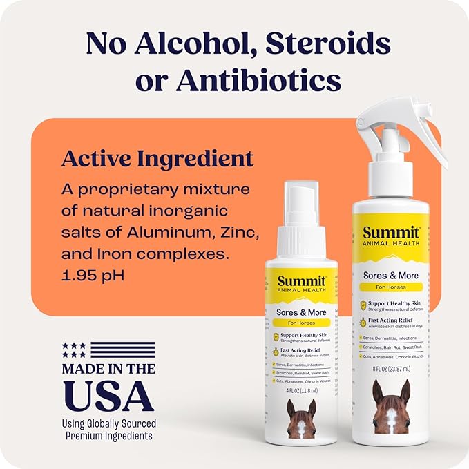 Summit Equine Sores & More Spray – All-Natural Horse Wound Care, Skin Repair & Itch Relief – Safe for Daily Use on Horses & All Animals – Non-Toxic, Steroid-Free, 4oz