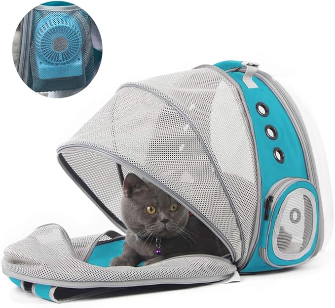 halinfer Cat Travel Backpack with Fan, Fit up to 12 lbs, Space Capsule Astronaut Clear Bubble Window Pet Backpack for Kitten and Small Puppy Green