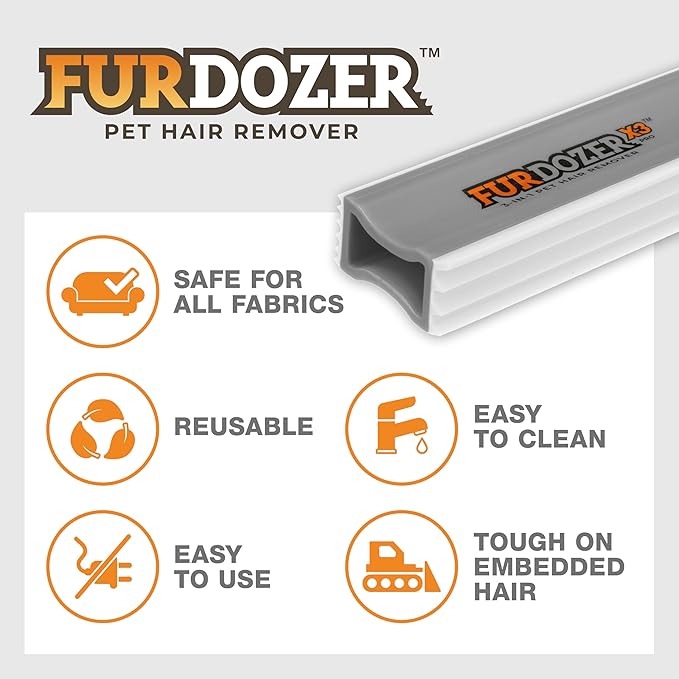 FurDozer X3 MINI Pet Hair Remover & Auto Detailing Tool - Cat & Dog Hair Remover for Carpet, Car Interior, Couch, Bedding, & Furniture - Reusable Pet Hair Removal Tool for Dog Fur & Lint, 3.5", Grey