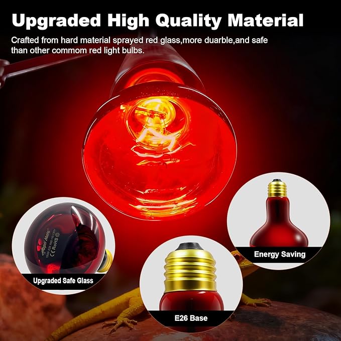 2Pack Infrared Heat Lamp, 150W Reptile Heat Emitter Infrared Basking Spot Light, Red Heat Lamp for Chickens Coop Reptile Pets Brooder Use