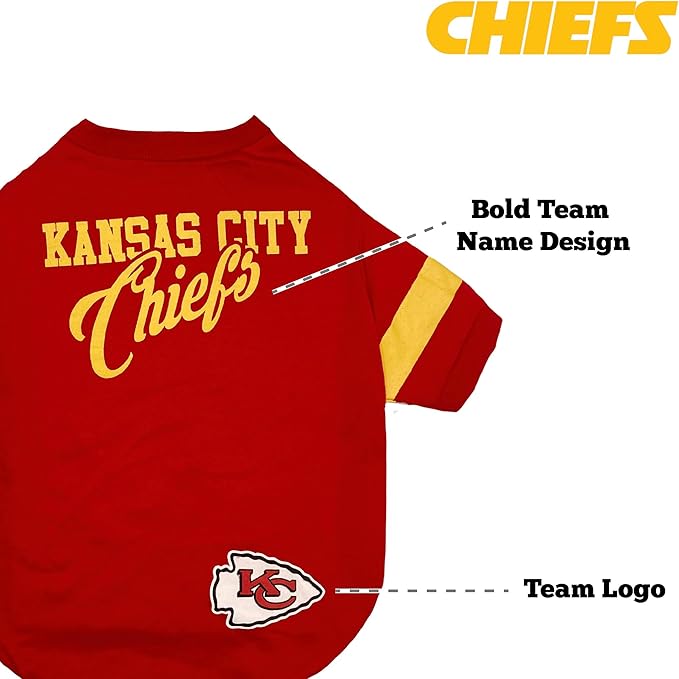 NFL Kansas City Chiefs Dog & Cat T-Shirt, Small. Football PET TEE for NFL Team Fans. New & Updated Fashionable Stripe Design, Durable & Cute