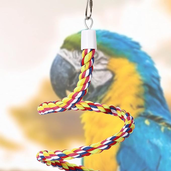 63'' Bird Rope Perches Birdcage Swing Toys 100% Cotton Natural Bird Perch Peck/Chewing with Vintage Bell Climbing Standing Bungee Parrot Toys for Small to Regular Size Parrot Cockatiel Birds