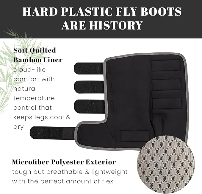 Premium Soft Fly Boots for Horses Set of 4 - Protective & Comfortable Horse Fly Boots for Medium-Large Breeds - Outer Mesh/Inner Quilted Bamboo - Adjustable Training Horse Leg Wraps (4 pcs)