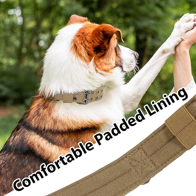 Tactical Dog Collar with Handle, Military Adjustable Heavy Duty Metal Buckle Dog Collars Soft Nylon Training Collar for Medium Large Dogs (Brown, Medium)