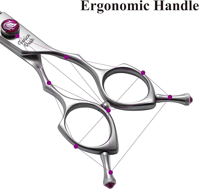 Fenice Peak 8.0‘’ Curved Chunker Dog Grooming Scissors with Purple Flashing Screw Professional 440C Stainless Steel Natural Color Pet Trimming Shears with Offset Handle Durable and Sharp