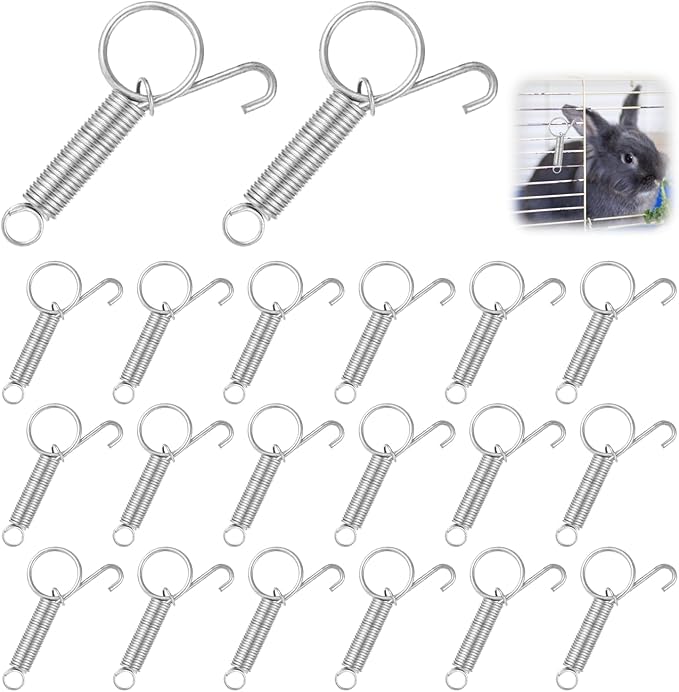 20 PCS Spring Latch for Cages, Spring Door Latch for Rabbit, Wire Cage Clips Cat Small Hook, Rabbit Wire Clips, Dog Crate Lock, Pet Dog Cat Birds Parrot Squirrel Hook