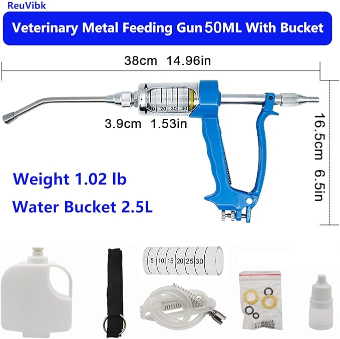 50ML Adjustable Veterinary Metal Feeding Gun, Continuous Drench Gun Continuous Dosing Device Veterinary Medicine Dispenser Husbandry Autonomous Feeding Tool, for Pig Cow, Sheep, Horse