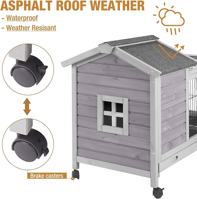 Rabbit Hutch Indoor Outdoor Rabbit Cage Bunny Cage with Run,No Leak Pull Out Tray,Wire Fence