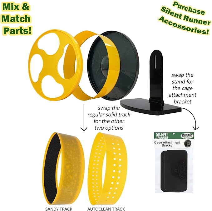 Silent Runner 9" - Wheel + Cage Attachment (NO Stand) - for Hamsters, Gerbils, Mice