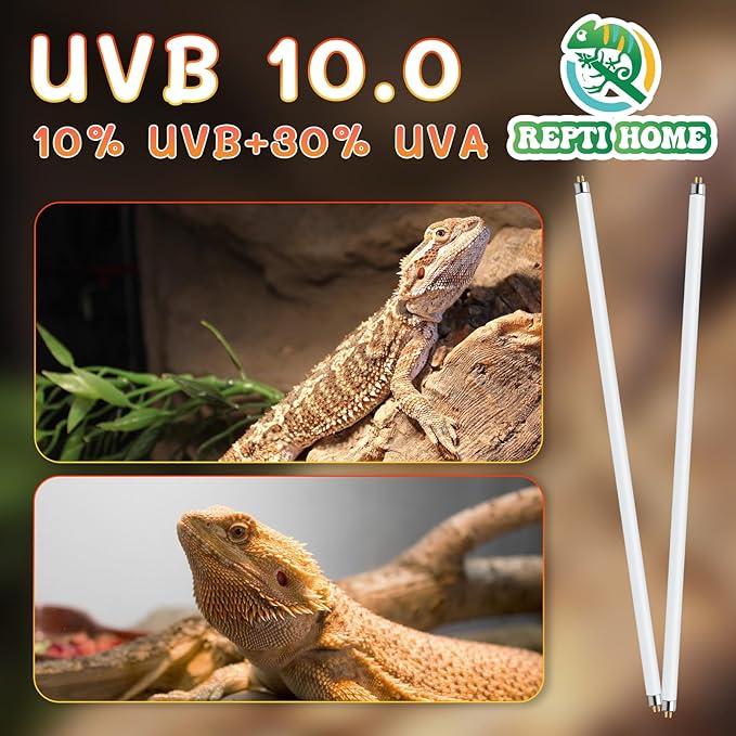 T5 UVB Reptile Light 39W 10.0, UVA Light Bulb for Reptiles, 2 Pack Lamp Tube for Bearded Dragon