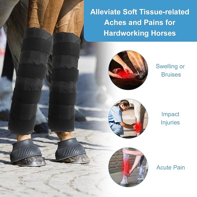 Horse Ice Boots 2-Pack with 64-Cell Ice Cells, Full-Leg Therapy Cooling Wraps for Injury Recovery & Competition Prep, Fits Hock, Knee, Ankle & Hooves