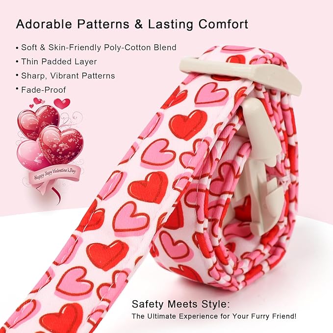 Valentines Dog Collar for Large Dogs - Pink Valentine Hearts Dog Collars, Girly Love Female Dogs Collars, Lightweight Adjustable Cute Puppy Collar with Quick-Release Buckle L