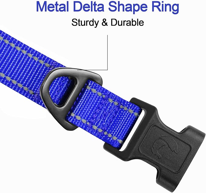 Joytale Reflective Dog Collar, Soft Neoprene Padded, Metal D-Ring, Nylon Pet Collar Adjustable for Medium Dogs, Navy Blue, M
