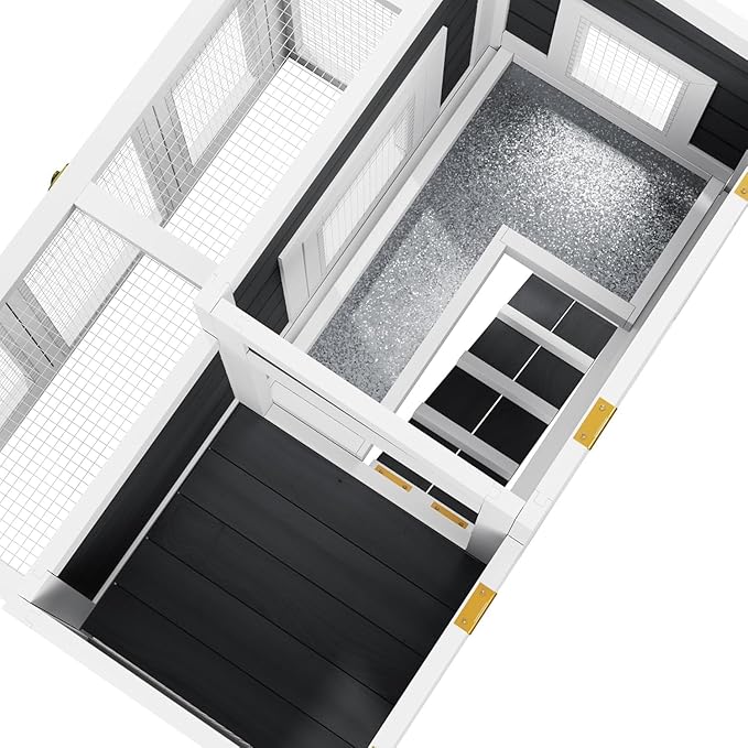 Outdoor Rabbit Hutch, Bunny Cage, Chicken Run Coop Wooden Quail Cage Duck Coop with Ventilating Wire Poultry House for Small Animals (Gray+Black)
