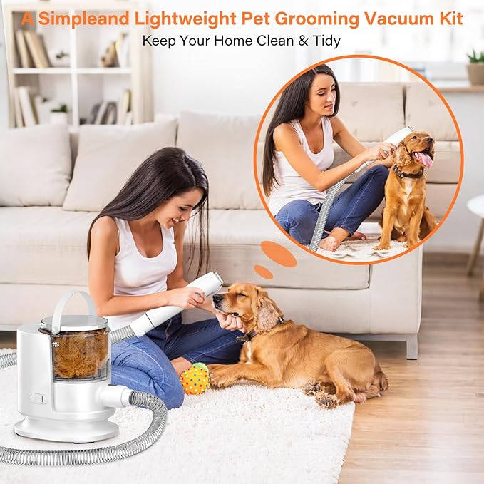 Dog Grooming Kit, 12000Pa Strong Pet Grooming Vacuum for Shedding with 5 Pet Grooming Tools for Dogs and Cats,1.5L Large Capacity, Black (White)