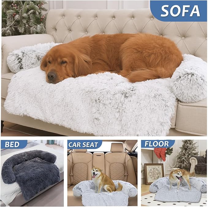 Calming Dogs/Cats Bed Mats, Dog Pad Washable Removable Couch Cover, Plush Long Fur Mat for Pets, Waterproof Lining, Perfect for Small, Medium and Large Dogs and Cats (Navy Blue, 21"x21")