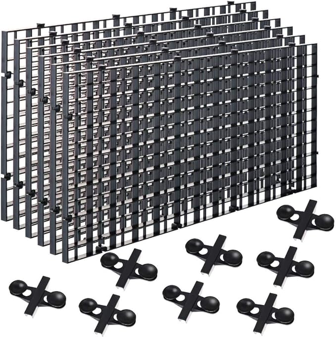 6 Pcs Aquarium Fish Tank Divider Plastic Egg Crate Aquarium Filter Bottom Tray Grid Isolation Board Partition Net Pane Separator for Mixed Breeding Light Diffuser,8 Pcs Sucker Clips Suction Cups,Black