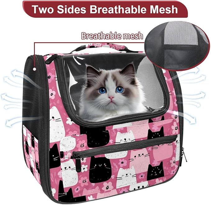 Cute Cats Pink (2) Cat Carrier Backpack,900D Wear-Resistant Oxford Fabric, Dog Carrier Cat Backpacks Suitable for Travel