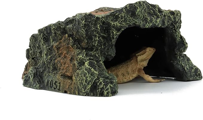 JIHAQUA Reptile Rock Hide Cave, Aquarium Habitat Decor Rock Tortoise Hideout for Lizards, Turtles, Reptiles, Amphibians, Fish