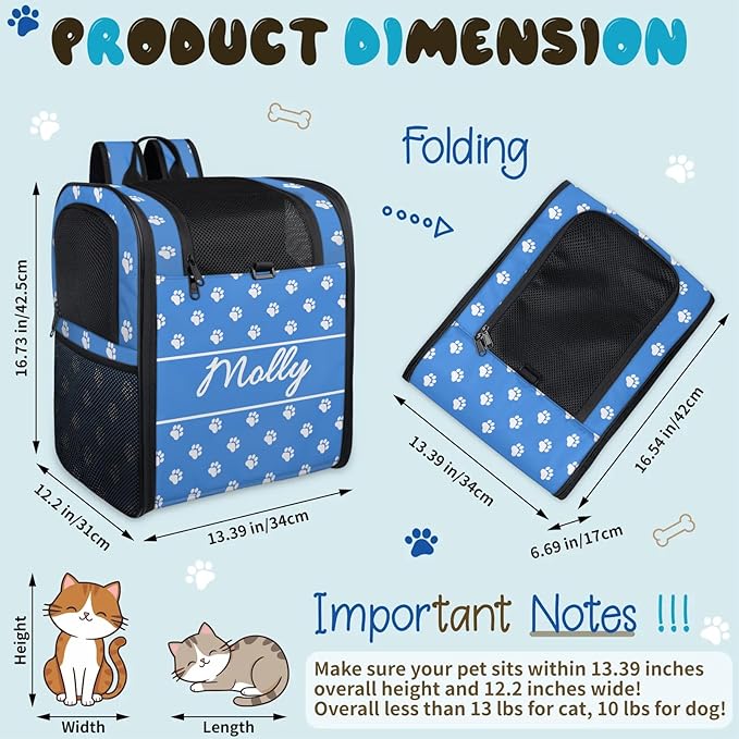 Cat Backpack Carrier-Customizable, Breathable Pet Carrier Backpack for Outdoor Travel/Vet Visits/Daily Use, Adjustable & Secure Design for Small Dogs and Cats Style7