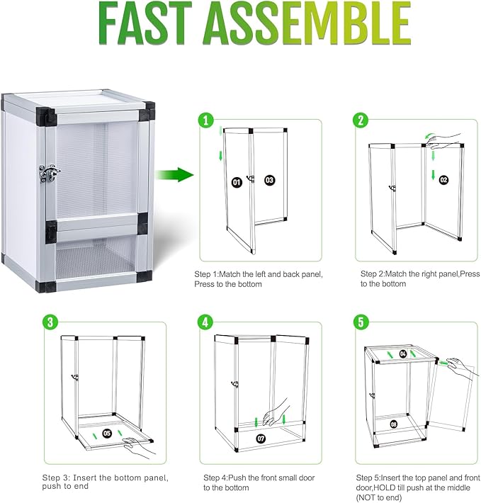 Hybrid Cage PVC Habitat Enclosure with Screen & Acrylic Doors,Toxirium 12"x12"x18" Reptile Terrarium Ventilated Tank for Gecko,Chameleon, Snake, Frog, Easy Assembly, Front Dual Access