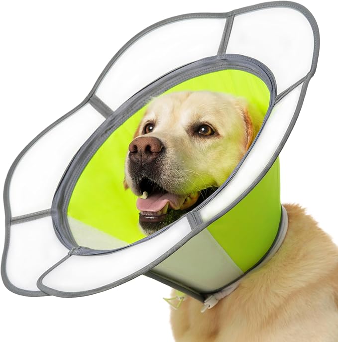 Soft Dog Cone Collar After Surgery Recovery,Adjustable E-Collar with Removable Shield,Lightweight,Breathable Anti-Licking Protective Cone for Large,Medium,Small Pets (Neon Green, M (Neck:12''-15''))