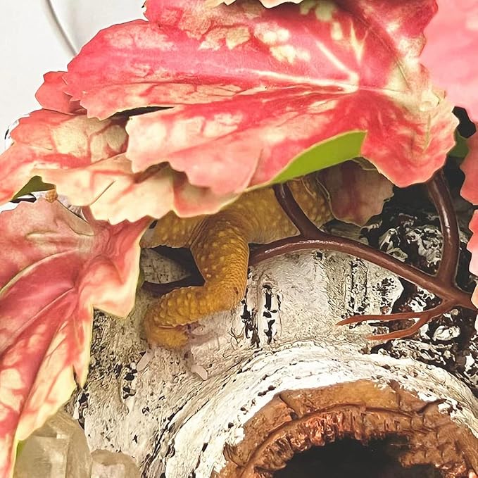 Reptile Plants for Terrarium Decor, Amphibian Habitat Decor, Reptile Tank Accessories, Artificial Hanging Plants with Suction Cup-2 Packs (Pink Heuchera Micrantha)