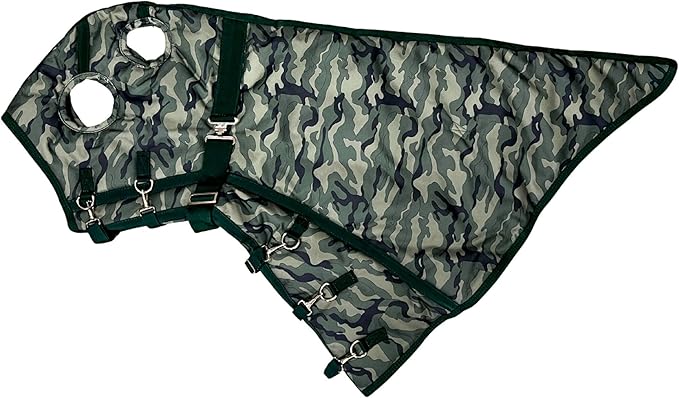 AJ Tack 1200D Waterproof Winter Horse Blanket with Hood - 400g Heavyweight Turnout with Fleece Collar, Shoulder Gussets & Tail Flap - Camouflage 80"