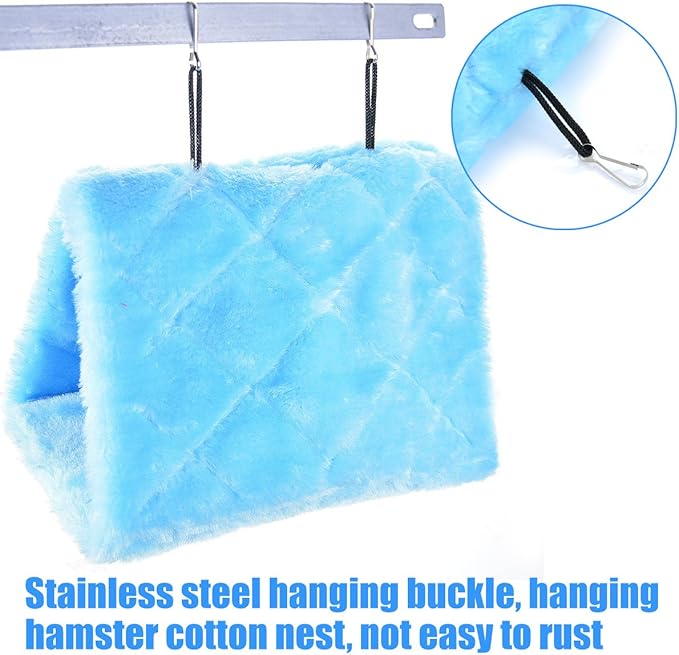 Winter Warm Bird Nest House Shed Hut Hanging Hammock Finch Cage Plush Fluffy Birds Hut Hideaway for Hamster Parrot Macaw Budgies Eclectus Parakeet Cockatiels Cockatoo Lovebird (L, Blue)