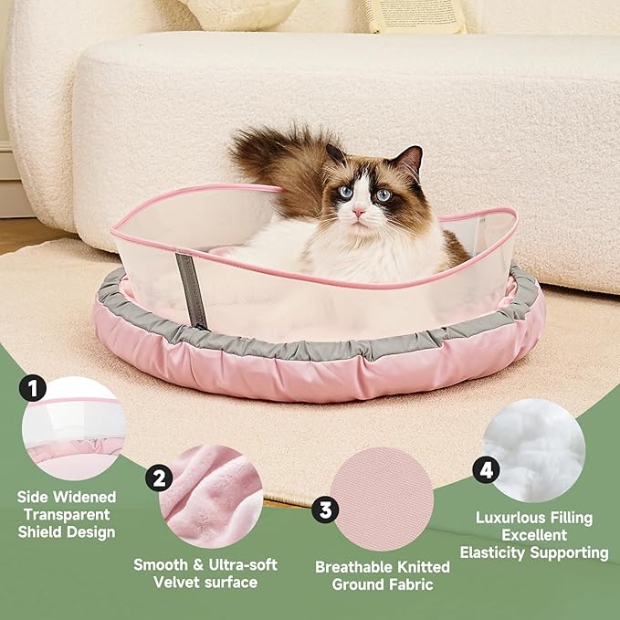 Cat Beds for Indoor Cats, Round Dog Bed for Small Dogs, Puppy, Kitten -Soft Plush Washable Cat Bed Calming with Protective Shield (Pink，18 Inches)