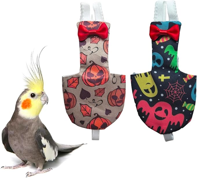 UKJENT Bird Diaper Protective Parrot Nappy - 2 Pack, Reusable Flight Suit with Waterproof Inner Layer, Washable Cute Urine Wet Suit for Cockatiel Monk Parakeet Sun Parakeet Lory(S)