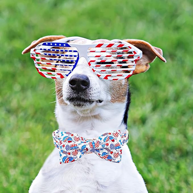 Lionheart glory American Flag Dog Collar, 4 of July Dog Bow Collar Heavy Duty Adjustable Patriotic Dog Collar with Bowtie for Medium Dogs Pet Gift