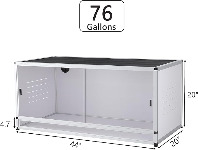 PVC Reptile Enclosure 76 Gallon ToxiRium Large Reptile Terrarium 44''x20''x20 Tank for Bearded Dragon Gecko Lizard Snake,Wide Breeding Lounge Vivarium Area with Sliding Doors Lock