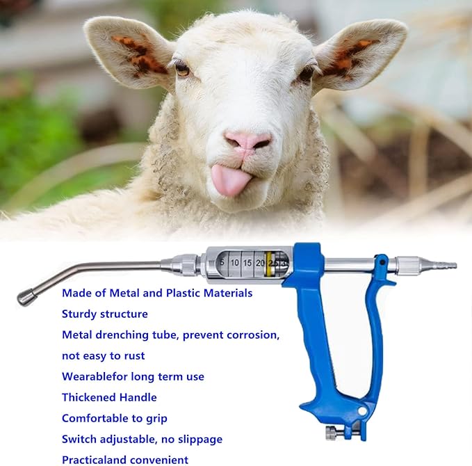 30 ML Adjustable Veterinary Metal Feeding Gun, Continuous Drench Gun Continuous Dosing Device Veterinary Medicine Dispenser Husbandry Autonomous Feeding Tool, for Pig Cow, Sheep, Horse