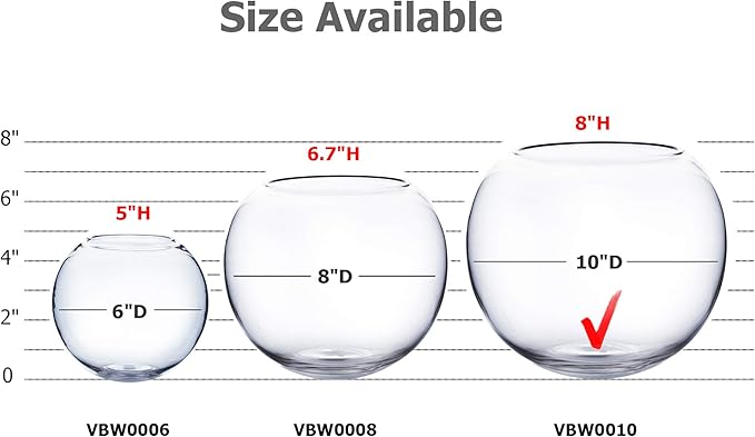 WGV Bowl Glass Vase, Diameter 10", Height 8", Open Width 6", (Multiple Sizes Choices) Clear Bubble Planter Terrarium Fish Bowl for Wedding Event Home Decor, 1 Piece (VBW0010)