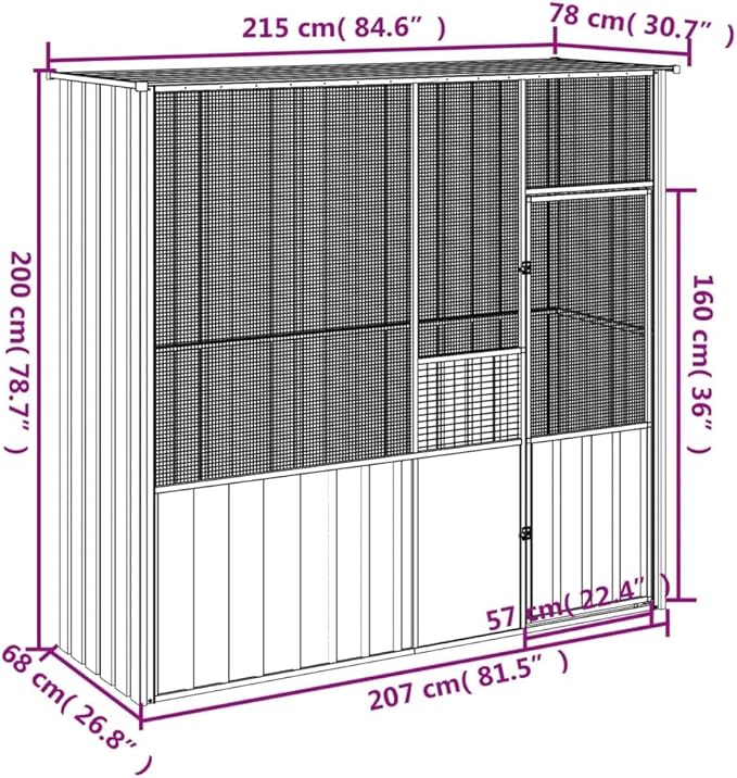 Galvanized Steel Bird Cage Outdoor Bird Aviary Cage, Mesh Fence Bird House Outdoor Aviary Flight Bird Cage, Anthracite 84.6"x30.7"x78.7" Galvanized Steel,-976