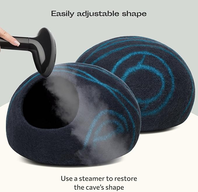 MEOWFIA Cat Cave – Premium Felt Cat Bed for Indoor Cats, Handmade 100% Merino Wool, Cat (Large, Black Aqua) (Pack of 2)